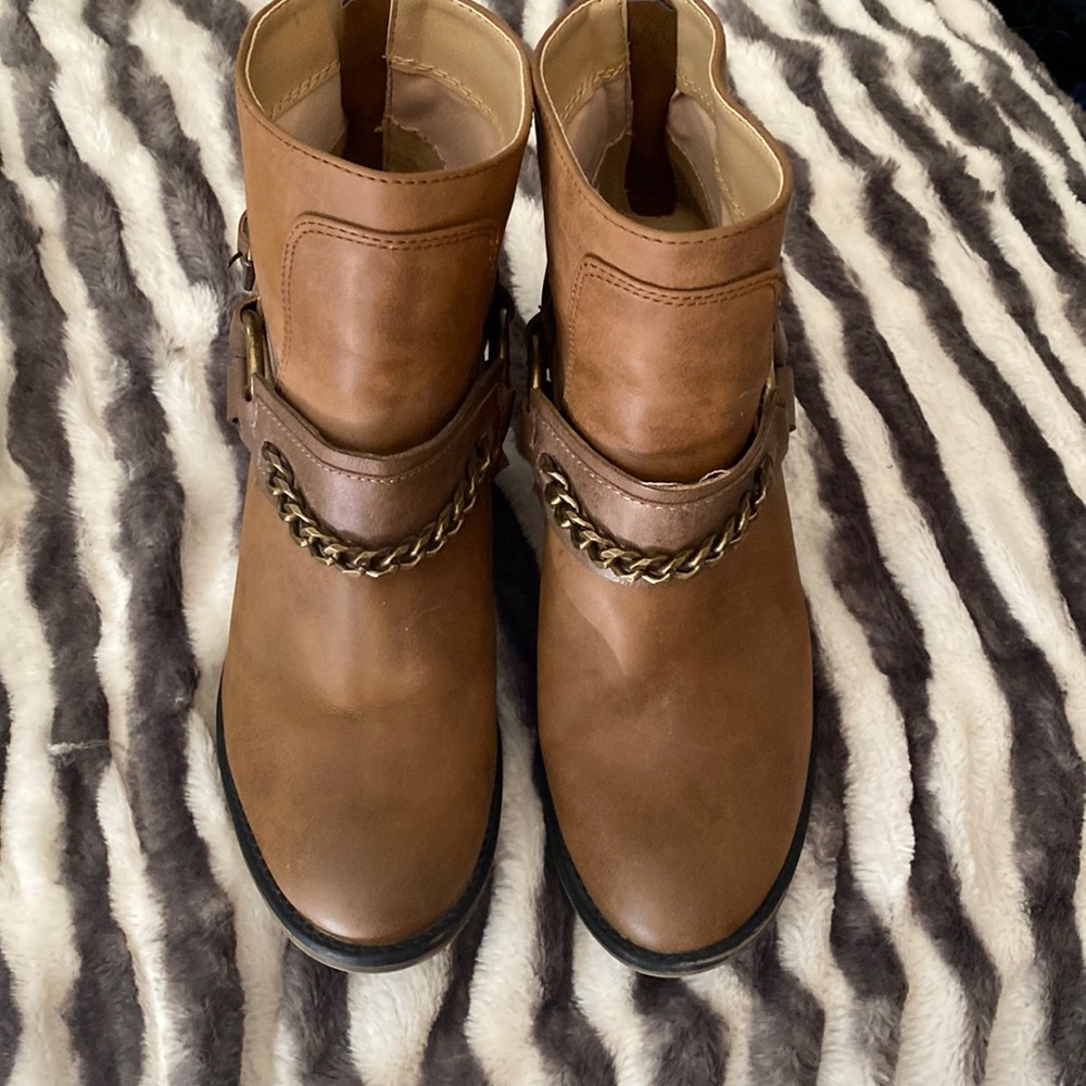 Brown Candies Booties with chain decoration- worn one time